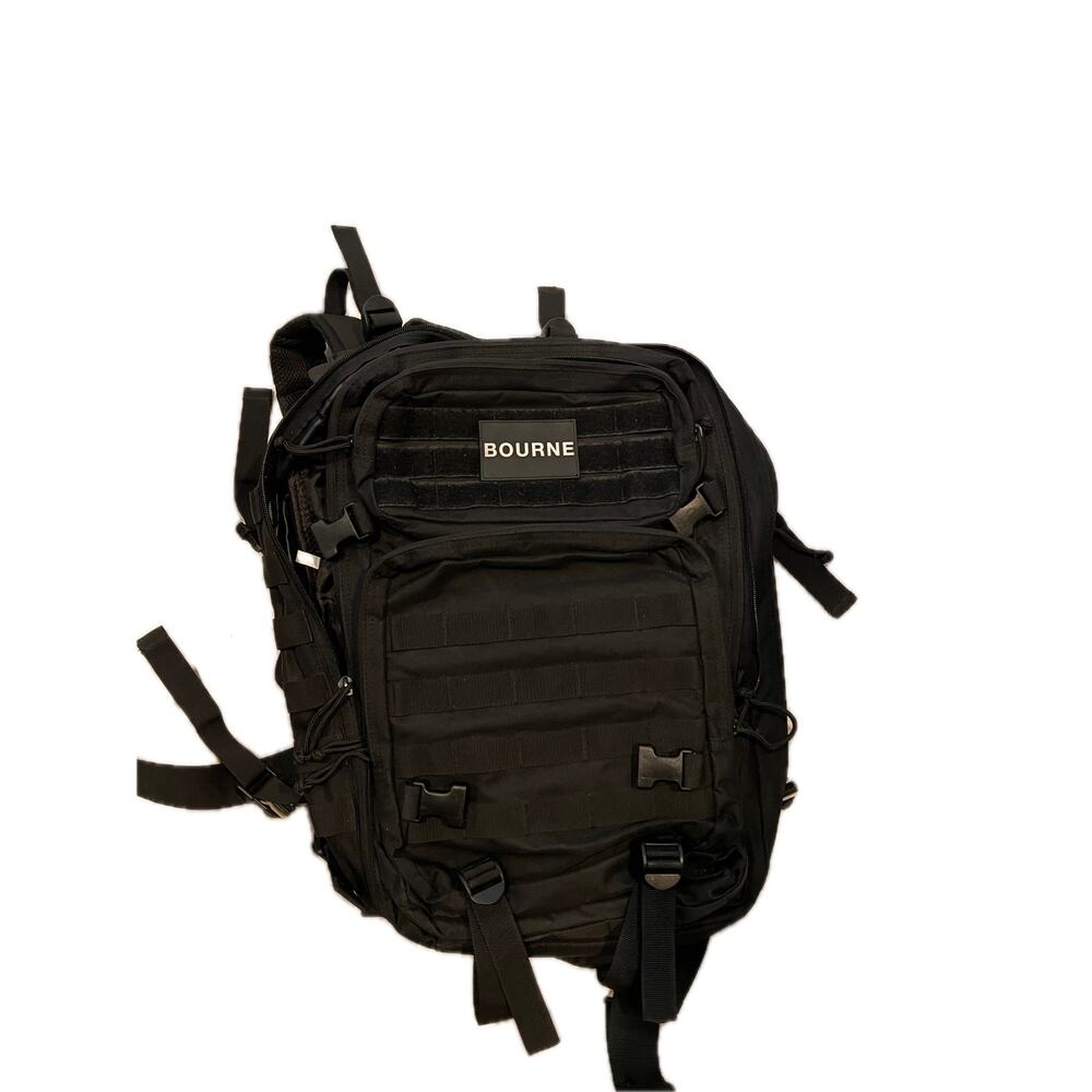 Generic Tactical Backpack w Bourne Patch Black 35L
